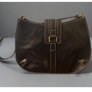 Vintage Y2K Fossil Purse, Black Leather Shoulder Bag, Snap Closure, YYK